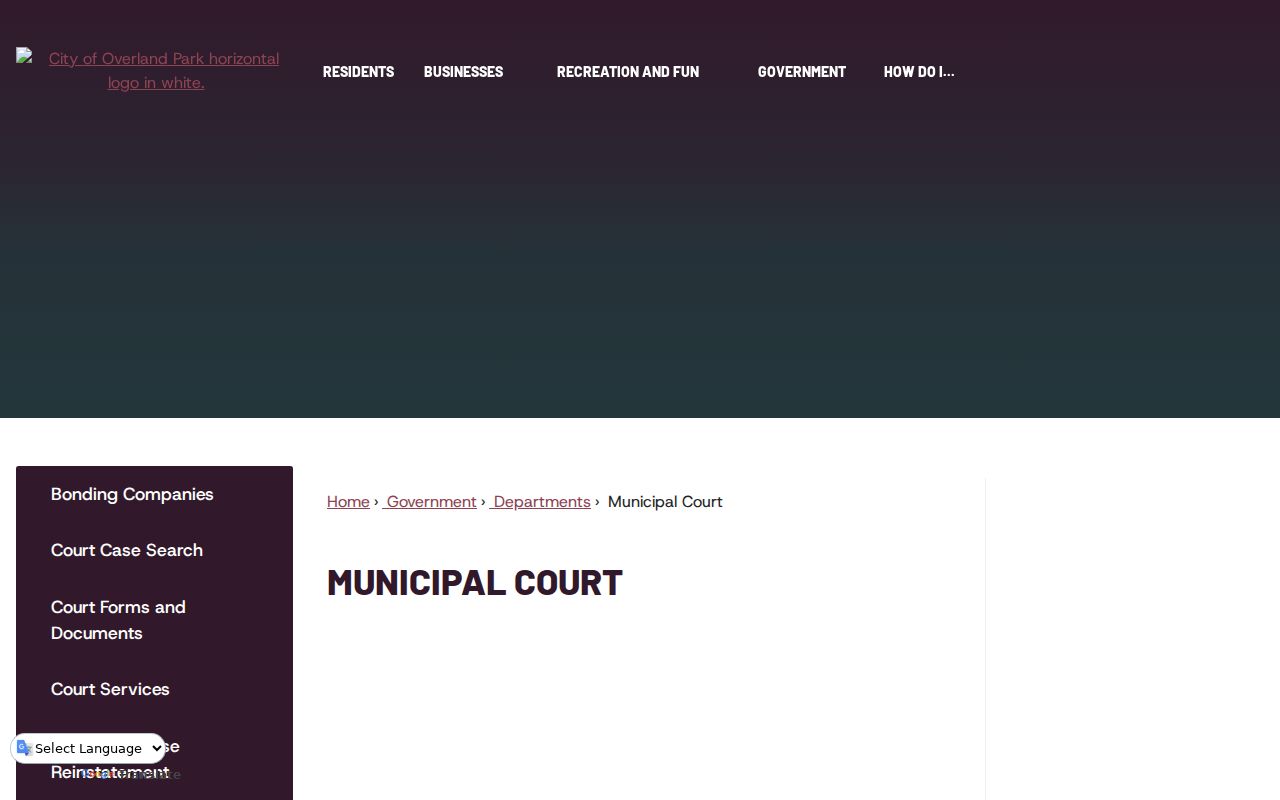 Overland Park Municipal Court public information page