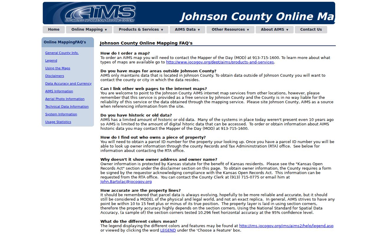 Johnson County neighbors AIMS owner information rules