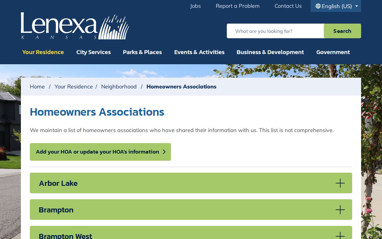 Johnson County neighbors Lenexa HOA directory