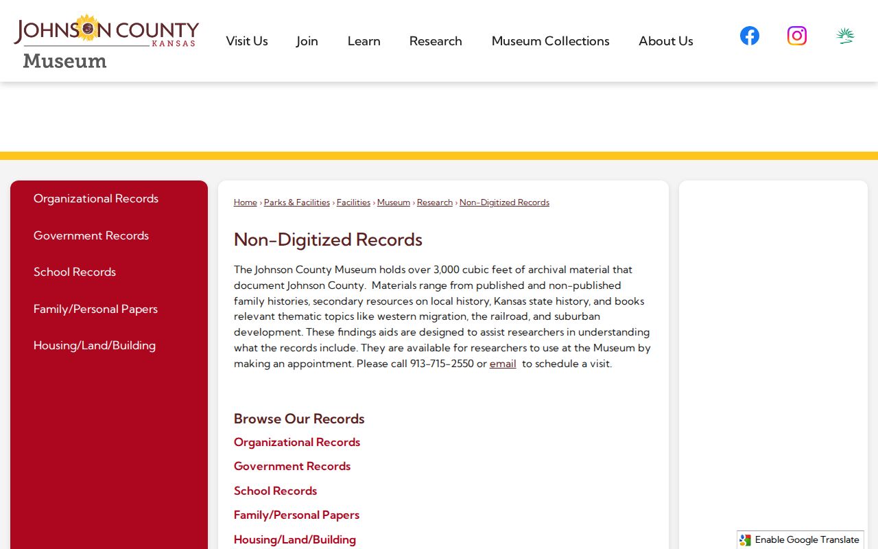 Johnson County previous residents Museum holdings