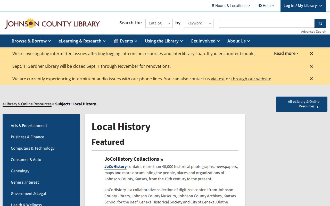 Johnson County previous residents local history collections