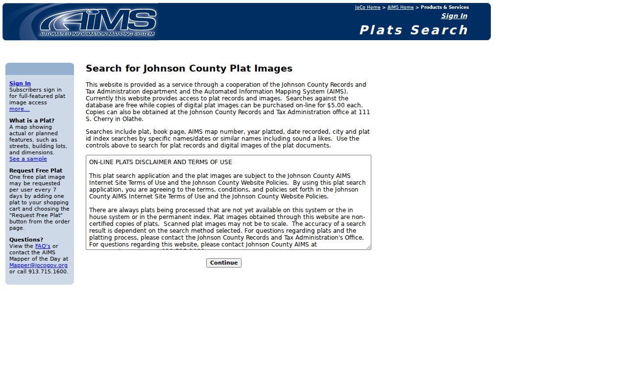 Johnson County plat search for street and subdivision records