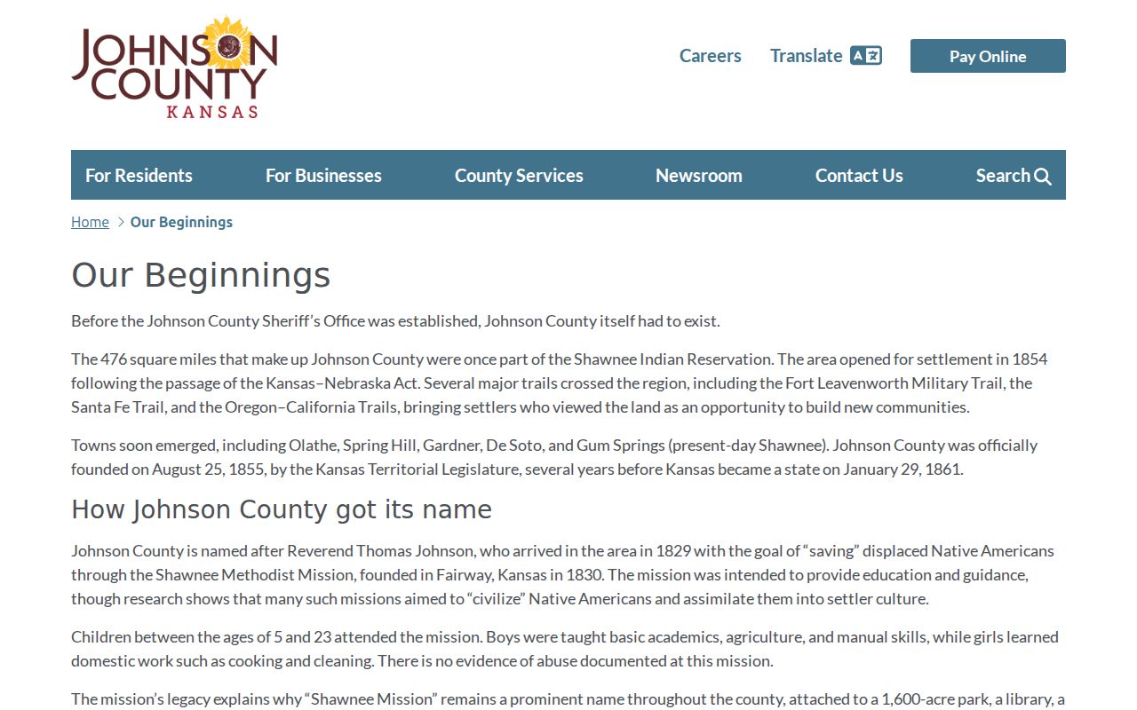 Johnson County history page used to interpret changing place and ZIP labels